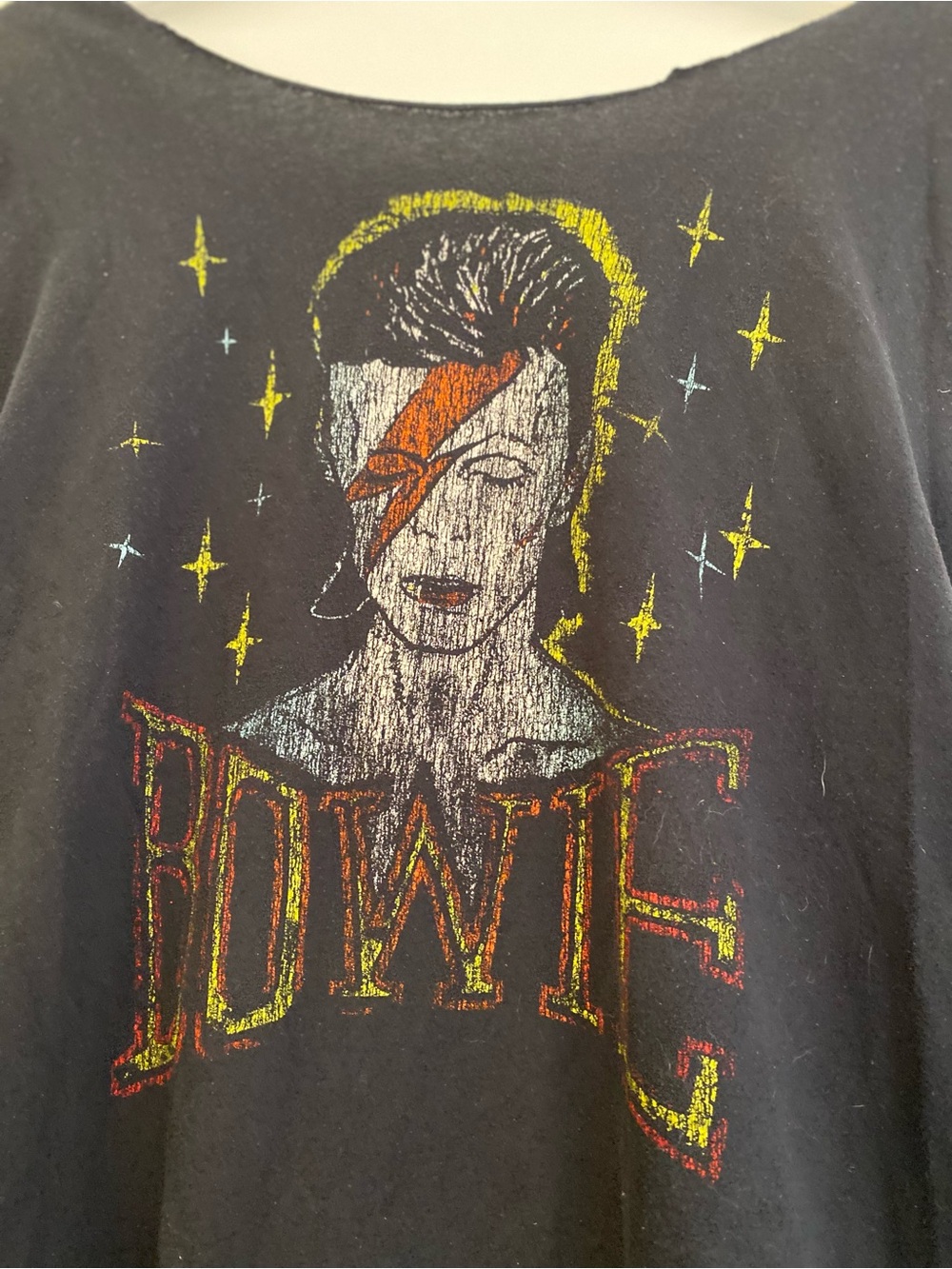David Bowie Graphic Distressed Tank Top - Black with Multicolor Lightning Print - Picture 2 of 5